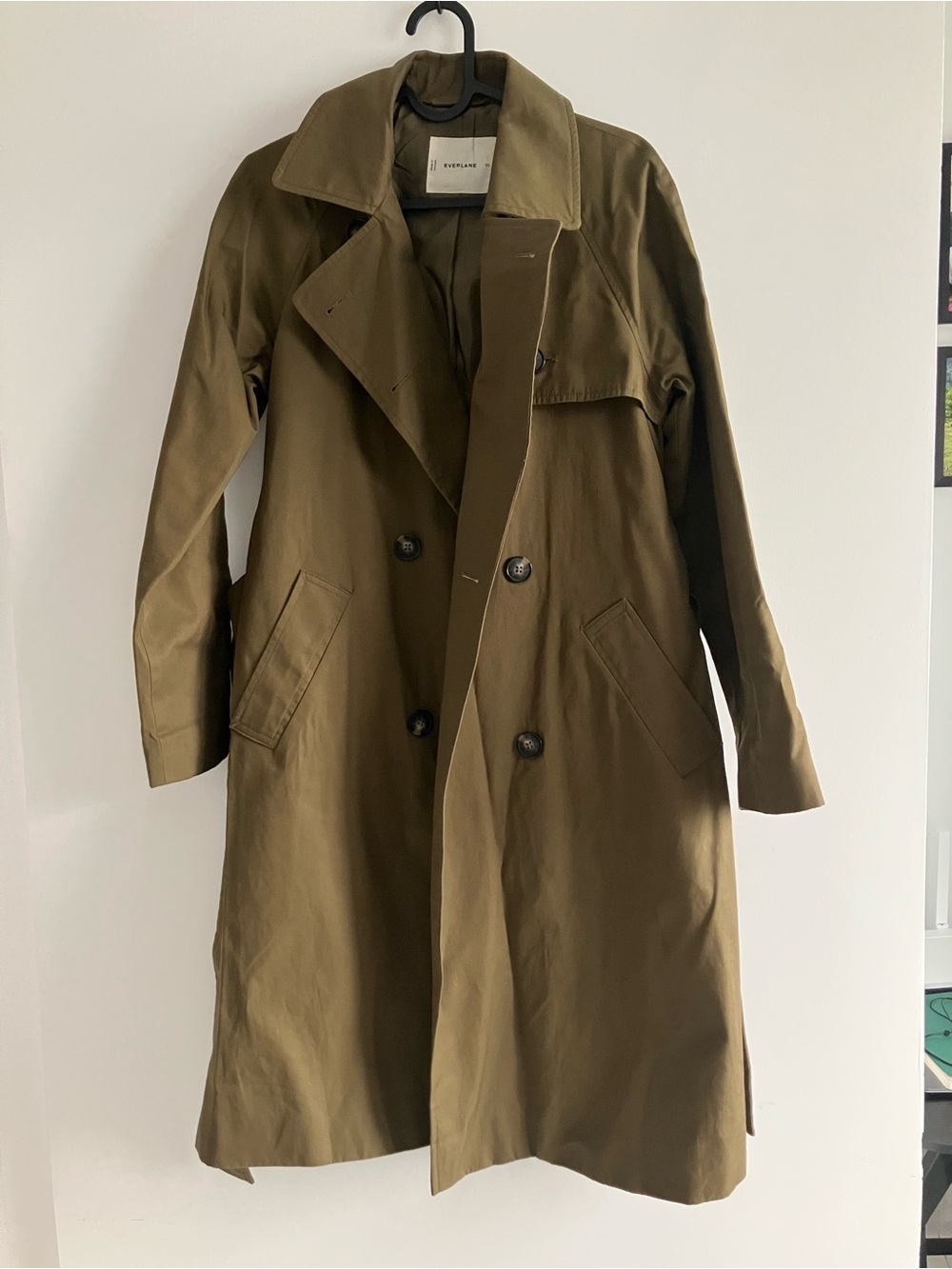 Everlane Olive Green Double-Breasted Trench Coat